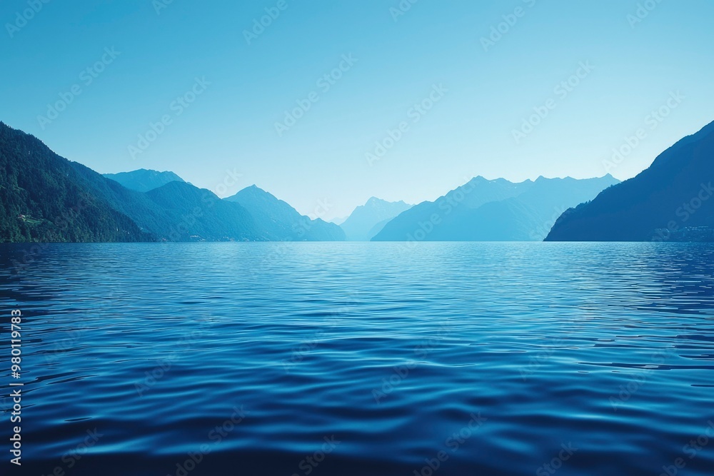 Calm Blue Water with Silhouetted Mountain Range Calm Blue Water with Silhouetted Mountain Range