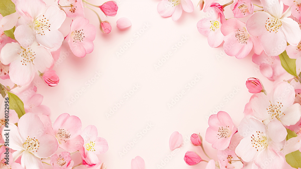 Fototapeta premium 華やかなピンクの花イメージのフレーム素材,文字入れ,タイトル,見出し,テキスト,自然,花,