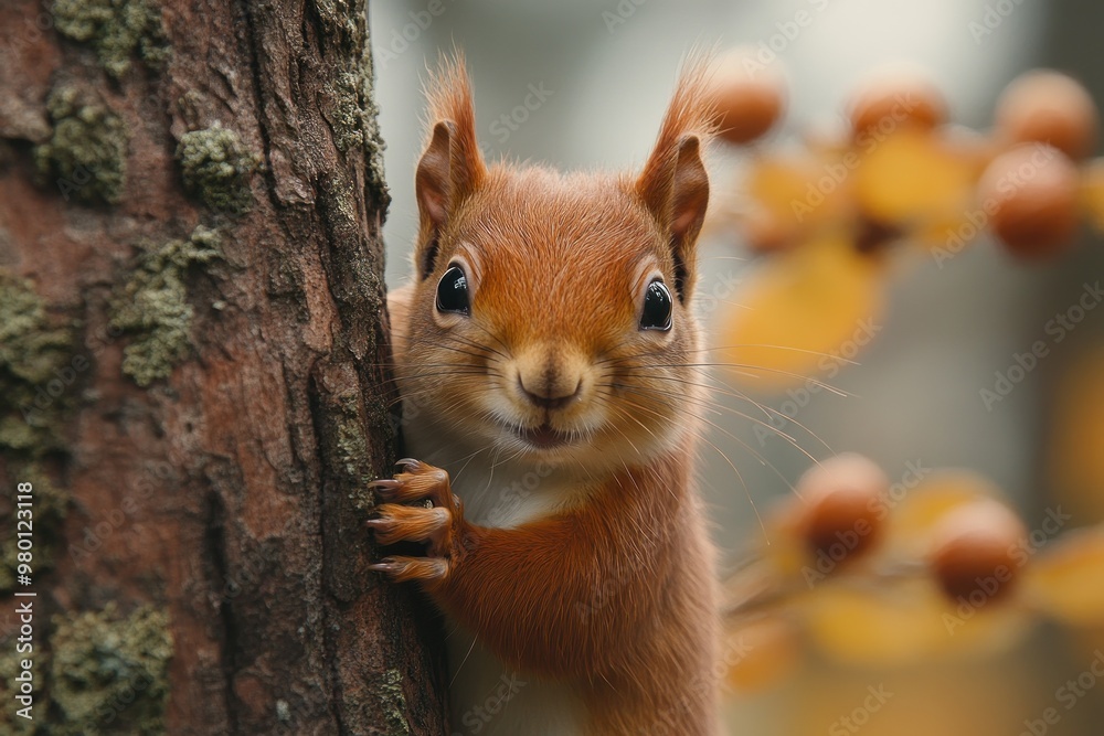 Naklejka premium Curious Red Squirrel