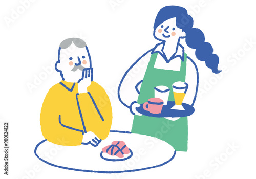 An old man ordering a drink at a cafe_Color