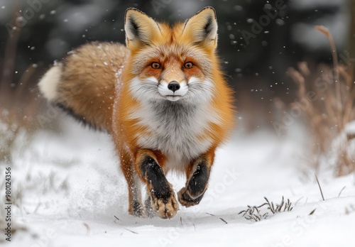 Red Fox Running Through Winter Wonderland