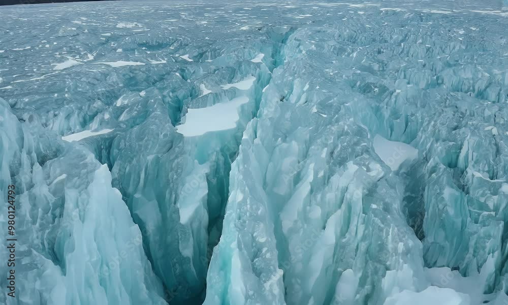 Deep Blue Crevasses in a Vast Frozen Landscape