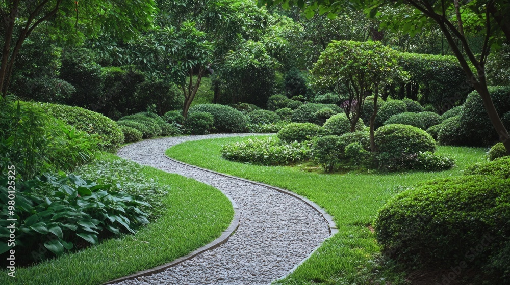 Serene Pathway Through a Minimalist Garden, showcasing a carefully structured walkway inviting tranquility amidst lush greenery and thoughtfully placed elements Serene Pathway Through a Minimalist Garden, showcasing a carefully structured walkway inviting tranquility amidst lush greenery and thoughtfully placed elements