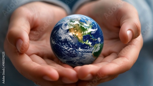 Caring Hands Holding the Earth Global Environmental Responsibility and Sustainability Concept