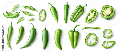 Wallpaper Mural Many green peppers on a white background Torontodigital.ca