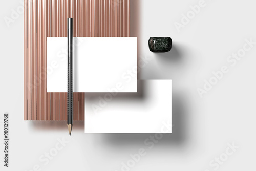 Top view of blank business cards mockup in minimalist concept illustration