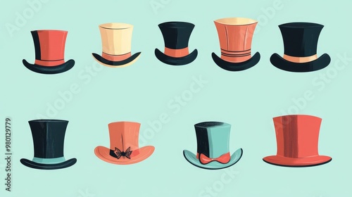 Wallpaper Mural Flat color illustration featuring various top hats Torontodigital.ca