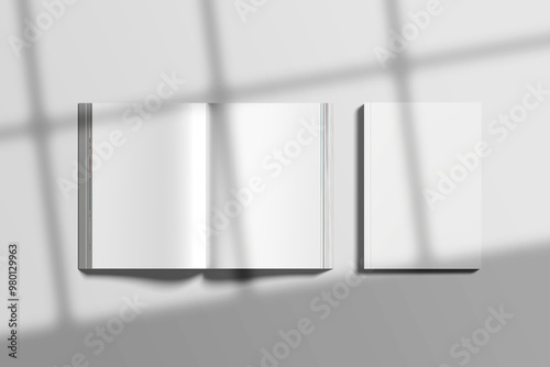 Top view catalog mock up design isolated on gray background. 3d illustration