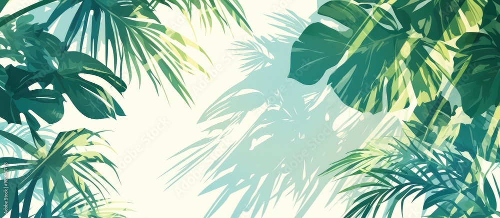 Tropical palm leaves casting shadows on a white backdrop Tropical palm leaves casting shadows on a white backdrop