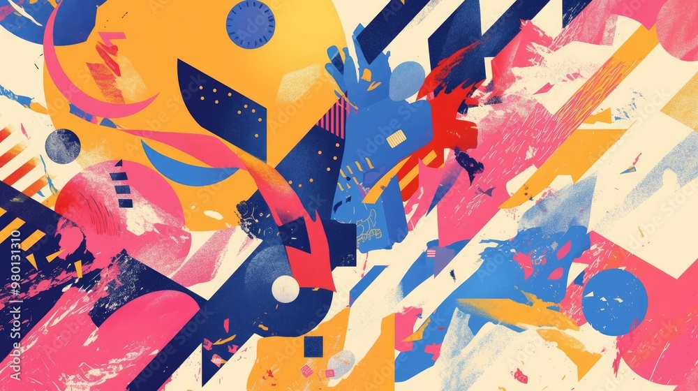 Abstract Memphis geometric shape background painting Abstract Memphis geometric shape background painting