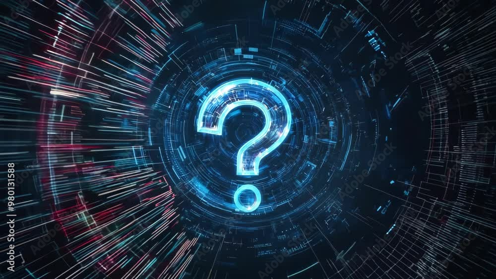 Futuristic Digital Tunnel with Glowing Question Mark Animation Futuristic Digital Tunnel with Glowing Question Mark Animation