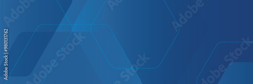Modern abstract blue background with glowing geometric lines. Blue gradient hexagon shape design. Vector illustration.