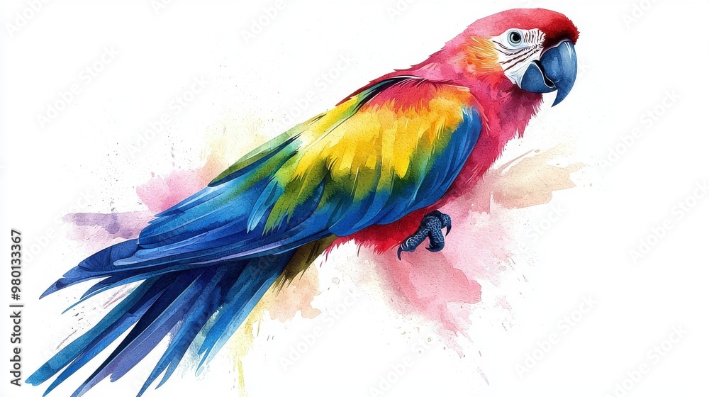 Fototapeta premium Vibrant Watercolor Illustration of Exotic Bird Clipart on White Background