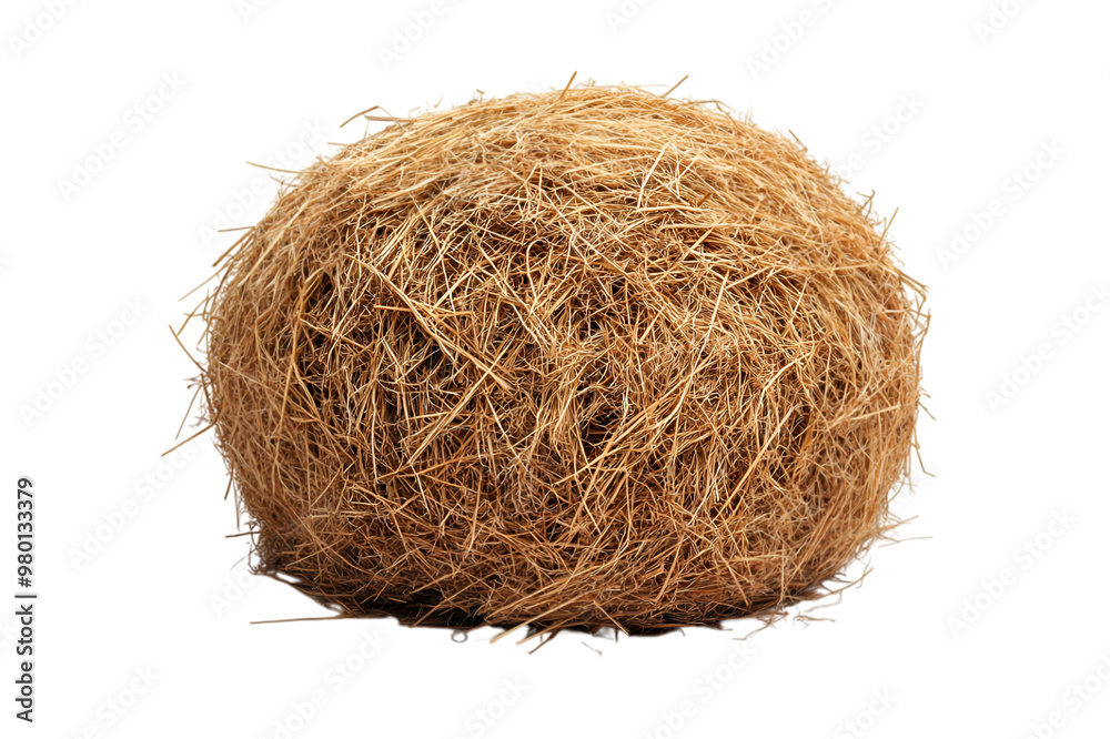 A single ball of hay displayed prominently against a solid black background, emphasizing its texture and shape. A single ball of hay displayed prominently against a solid black background, emphasizing its texture and shape.