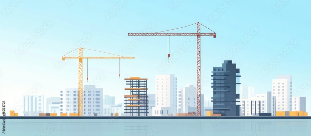 Construction Site With Tower Crane Over Modern High Rise Construction Site With Tower Crane Over Modern High Rise