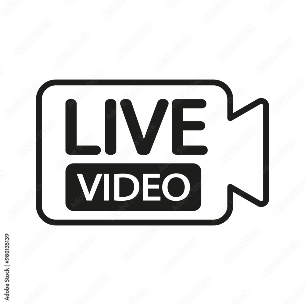 Live video icon. Bold live streaming symbol. Camera shape graphic. Black and white vector. Live video icon. Bold live streaming symbol. Camera shape graphic. Black and white vector.
