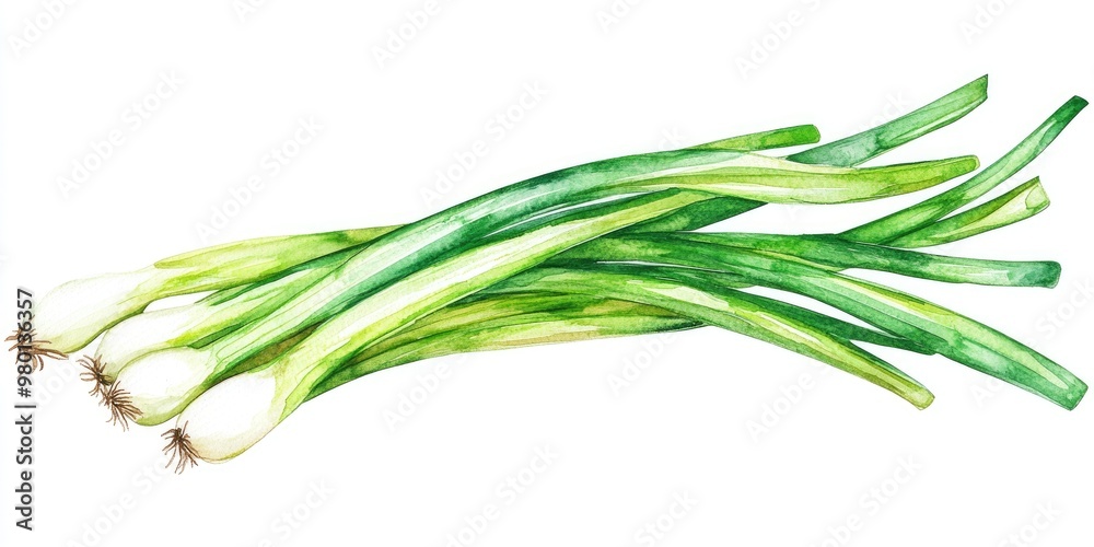 Line art illustration of green onion slices in an Asian food style isolated on a white background Watercolor digital art suitable for menus cafes stickers restaurants and packaging Line art illustration of green onion slices in an Asian food style isolated on a white background Watercolor digital art suitable for menus cafes stickers restaurants and packaging