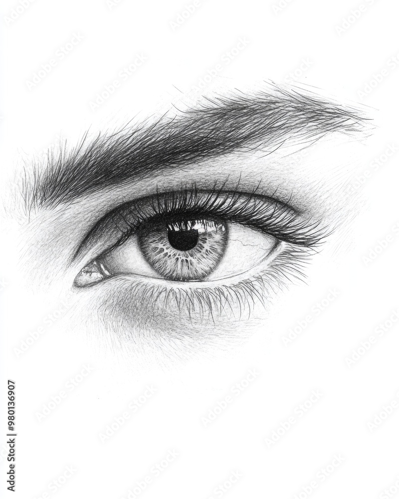 Hand drawn line art illustration of a close up female eye Portrait of a beautiful girl created in pencil Hand drawn line art illustration of a close up female eye Portrait of a beautiful girl created in pencil