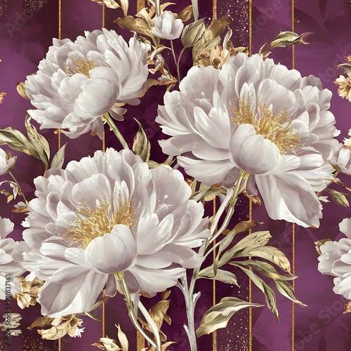 Blooming peony flowers as floral art on violet background, wedding decor and luxury branding design