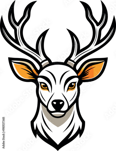 A deer head with horns on it isolated white background