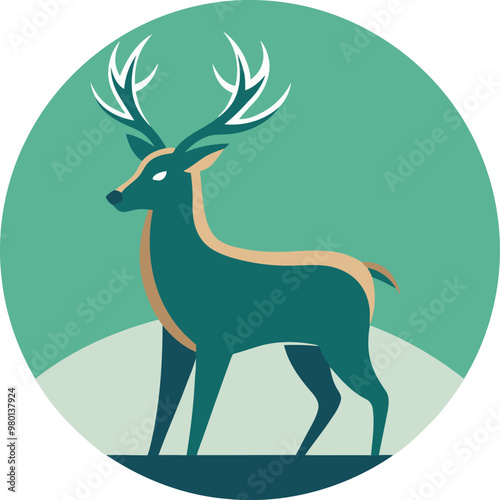 A flat color deer with antlers in a circle