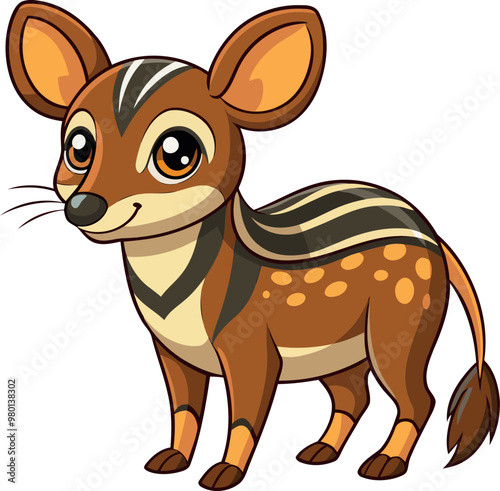 A mouse deer cartoon animal with a striped tail