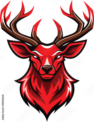 A red deer head with horns on white background