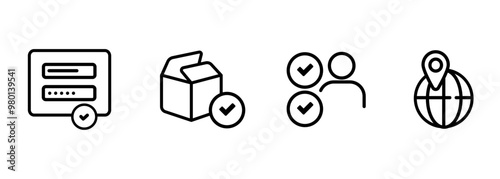 login form test package installation user acceptance test UAT and localization software testing icon set outline line black in white