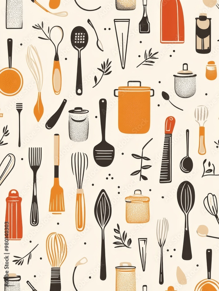 Cooking Seamless Pattern Featuring Utensils with Ample Empty Space for Text, Perfect for Culinary Designs and Backgrounds. Cooking Seamless Pattern Featuring Utensils with Ample Empty Space for Text, Perfect for Culinary Designs and Backgrounds.