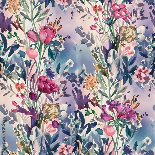 Floral seamless pattern, watercolor illustration