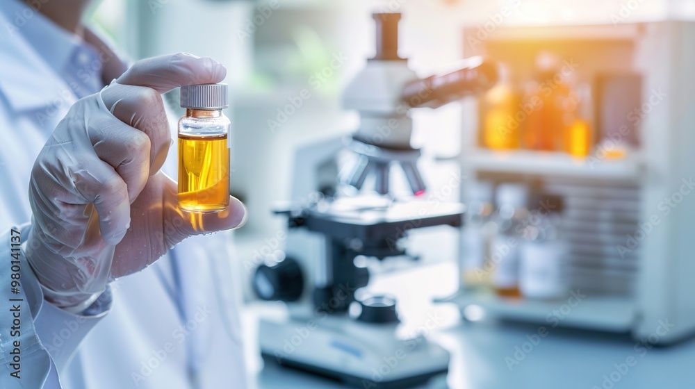 Breakthrough Discovery: Scientist Holding Experimental Drug Vial. Cancer,diabetes,Alzheimer's,pharmaceutical,biotechnology,COVID-19,vaccine,AI-generated,4k wallpaper.
