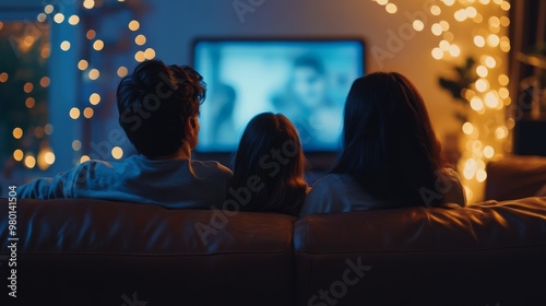 リビングでテレビを見る家族