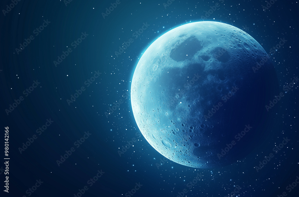 Obraz premium Celestial Beauty: Abstract Moon with a Shimmering Aura on a Deep Indigo Background