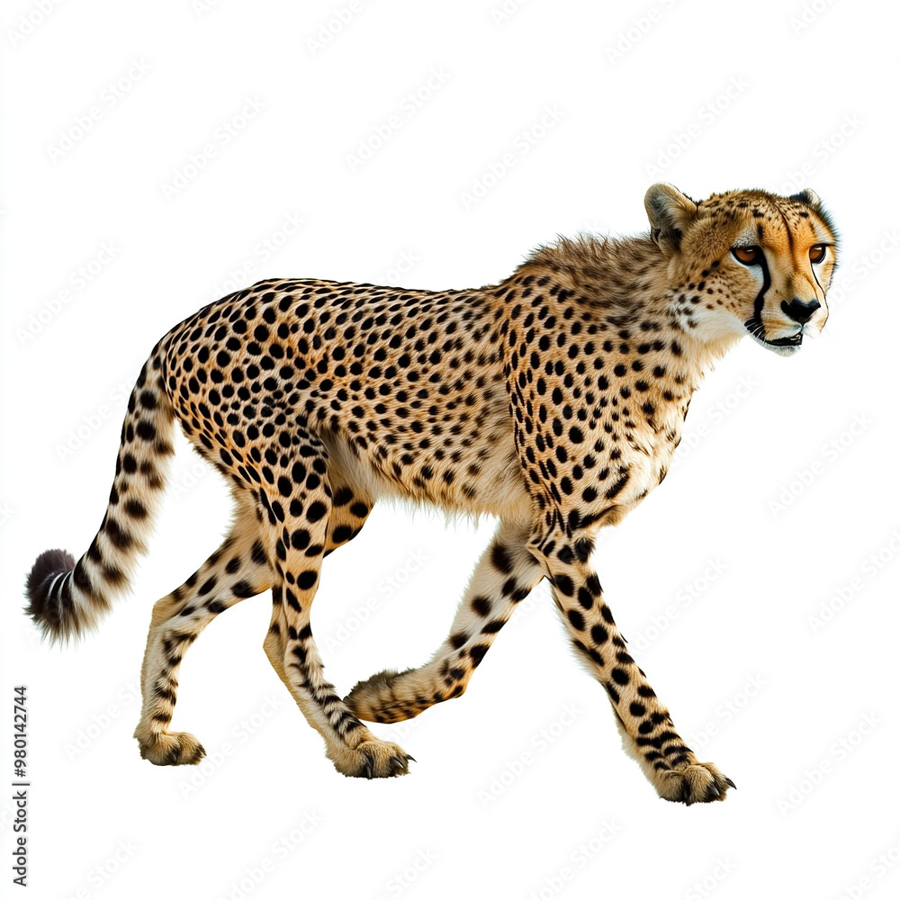 cheetah on a white background. Cheetah Day. World Wildlife Day cheetah on a white background. Cheetah Day. World Wildlife Day