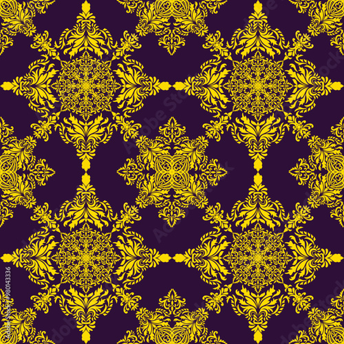 Classical old Damask gold floral seamless pattern, Wallpaper in the style of Baroque, background, Luxury Graphic pattern for fabric, carpet, packaging, Vector Illustration for Elegant Textile Design