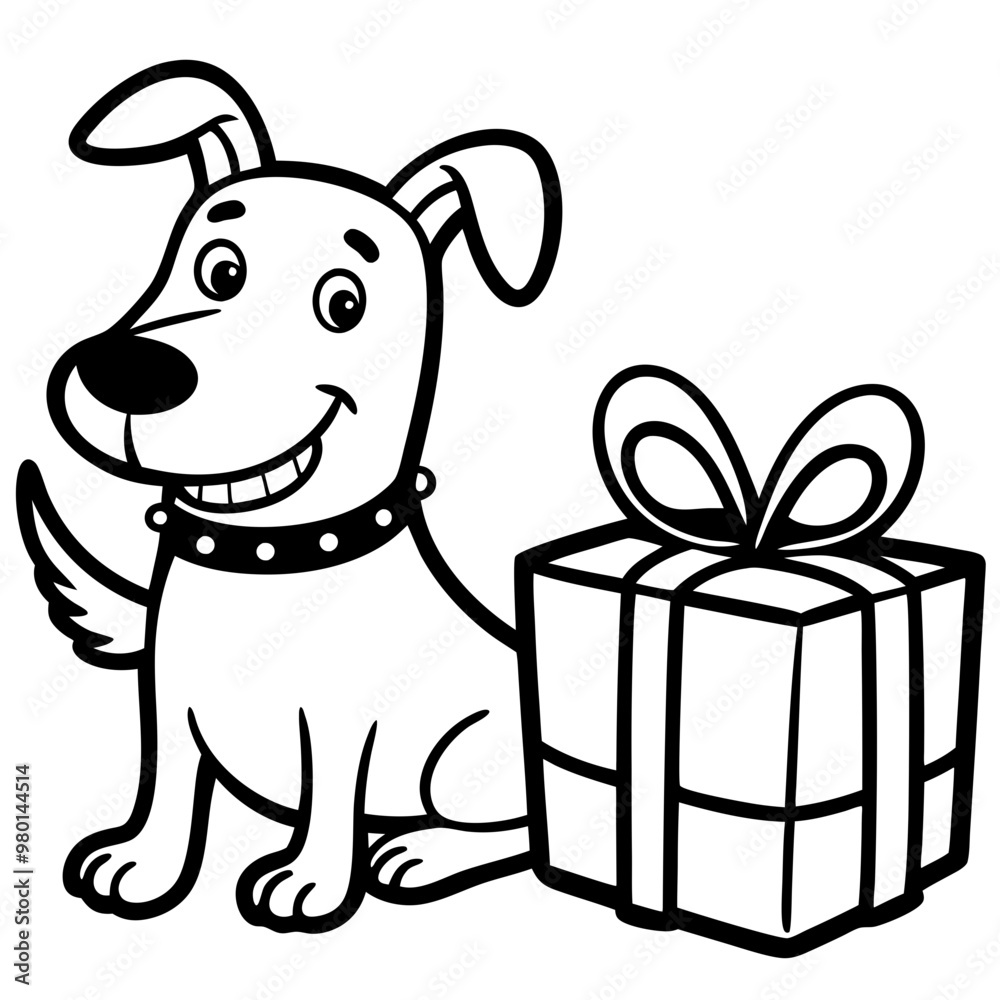 Fototapeta premium dog with gift box, generative AI