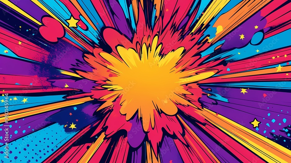 Fototapeta premium Abstract Comic Book Style Explosion with Starburst and Color Splashes