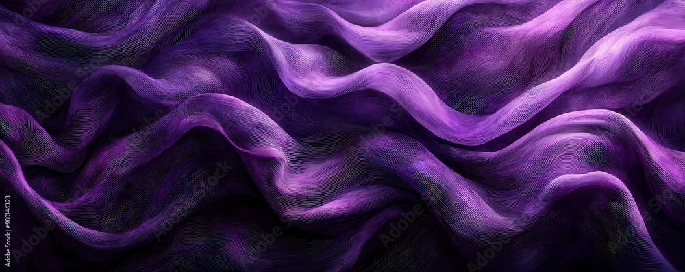 Obraz premium Silky dark purple fabric in a rich, deep hue, its soft texture captured in fluid, flowing waves, exuding a sense of opulence and elegance. watercolor illustration