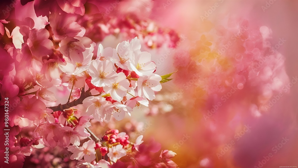 Fototapeta premium Spring backgroung flowering cherry flowers blossom floral nature and abstract bokeh