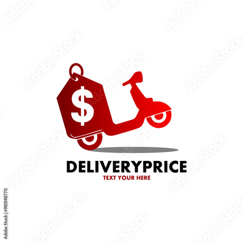 Delivery price vector logo template. This design use motorcycle and tag prise symbol. Suitable for business.
