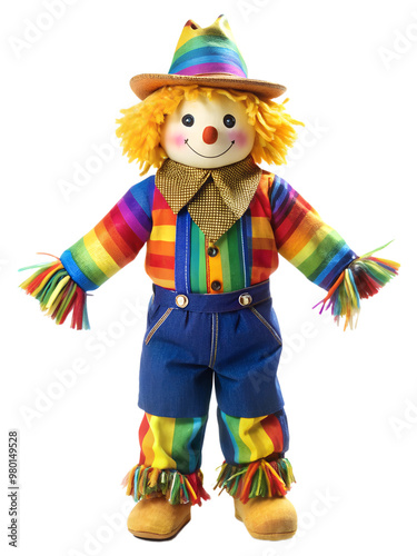 full body of ้halloween rainbow pumpkin scarecrow on transparent or white background