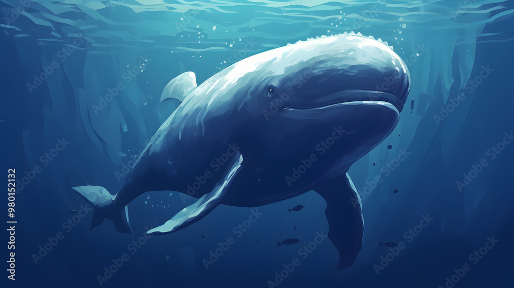 Fototapeta premium Beluga At sea Illustration Vector