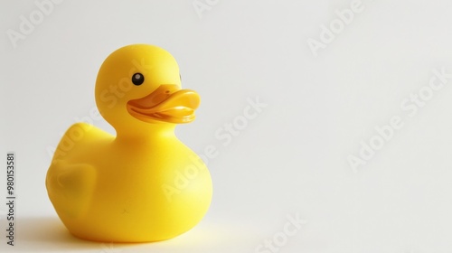 Bright yellow rubber duck on a pristine white background