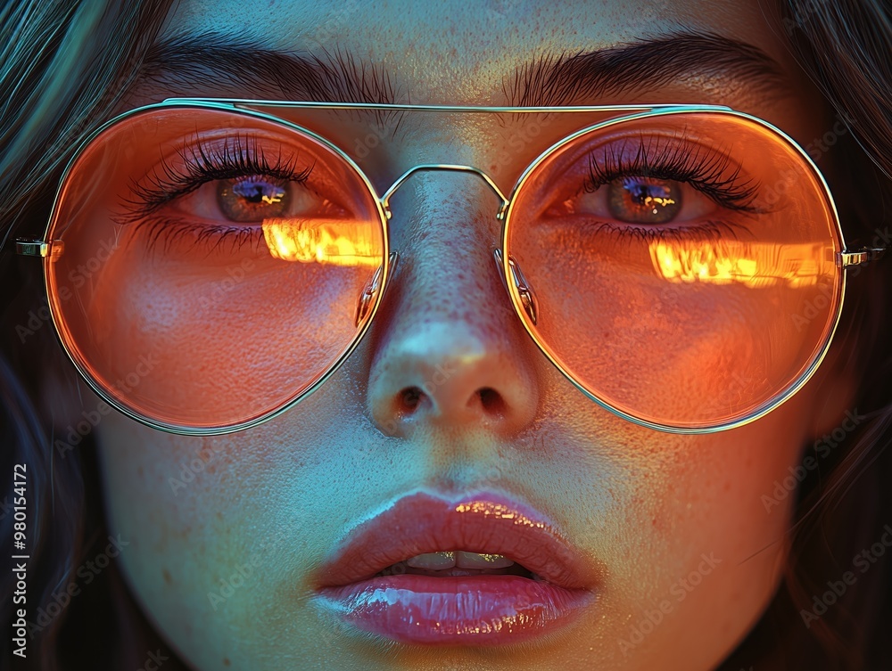 portrait of a woman with big glasses in front of screen or other light source, generative ai portrait of a woman with big glasses in front of screen or other light source, generative ai