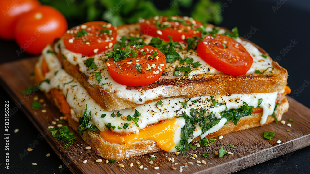 Egg and Vegetable Sandwich There are tomatoes and fresh vegetables. Egg and Vegetable Sandwich There are tomatoes and fresh vegetables.