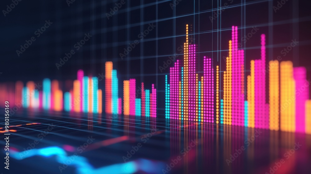 Colorful data visualization representing digital statistics and analytics in a modern design with vibrant bar graphs. Colorful data visualization representing digital statistics and analytics in a modern design with vibrant bar graphs.