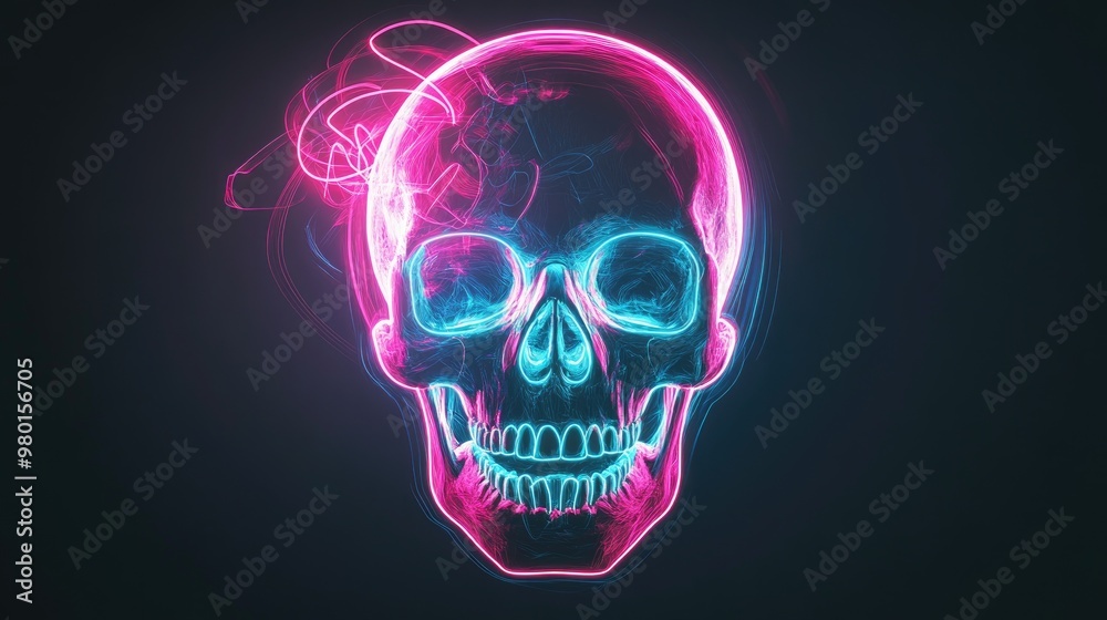 A vibrant neon skull design featuring glowing outlines and ethereal smoke, perfect for modern aesthetics and artistic themes. A vibrant neon skull design featuring glowing outlines and ethereal smoke, perfect for modern aesthetics and artistic themes.