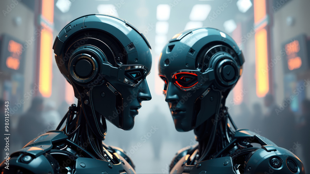 Robots face-to-face. Robots face-to-face.