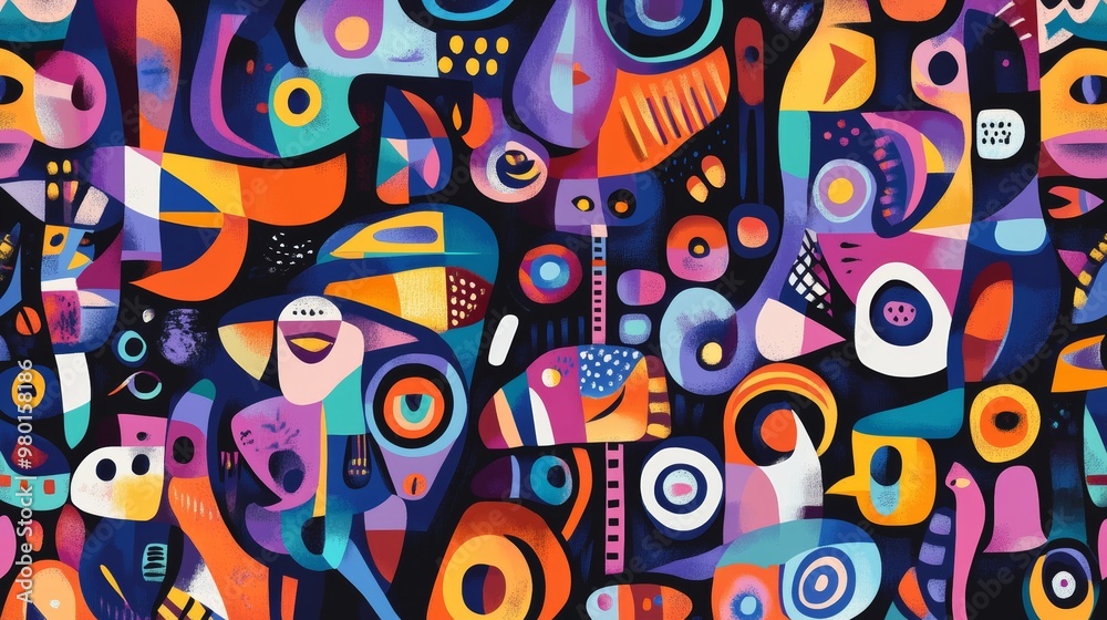 Vibrant Cubist Fusion: Abstract Folk Art Symbols in UHD Resolution Vibrant Cubist Fusion: Abstract Folk Art Symbols in UHD Resolution