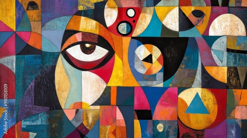 Wallpaper Mural Intriguing Cubism Whimsy: Vibrant Abstract Folk Art Composition in UHD Torontodigital.ca